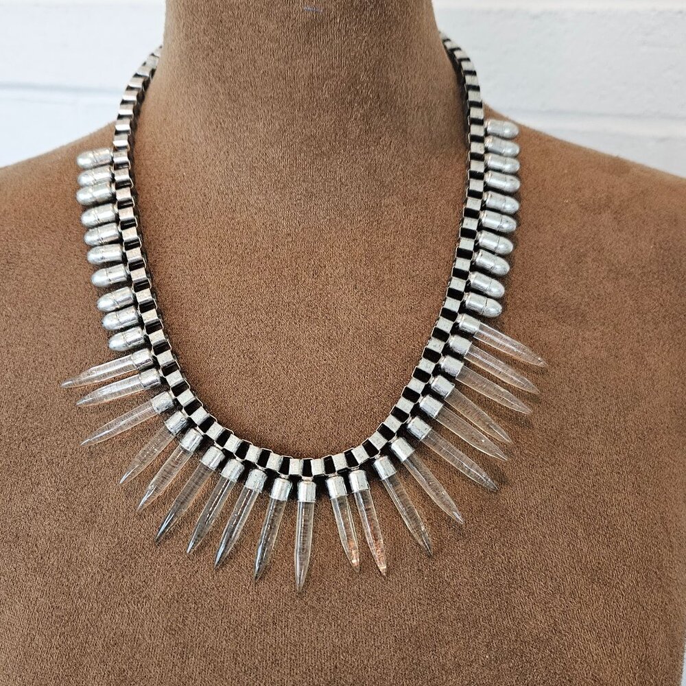 Unique Silvertone and Lucite Necklace.  18"